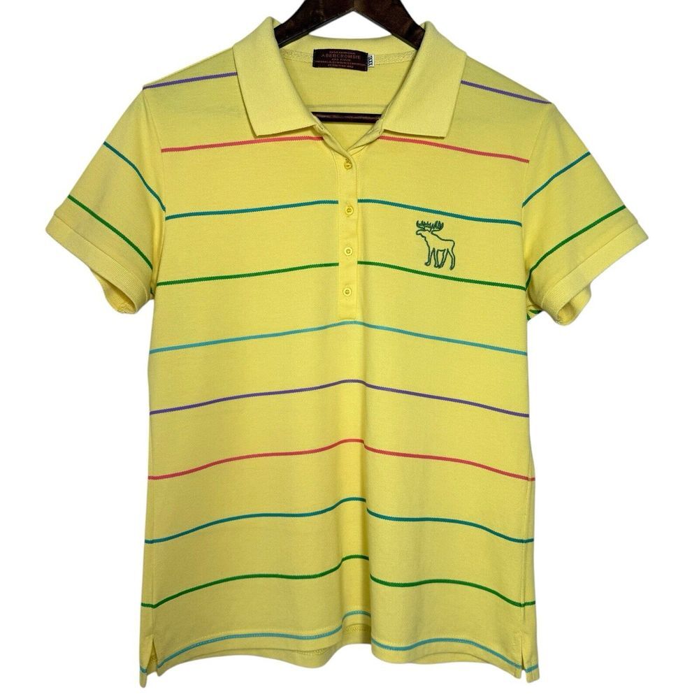 Abercrombie‎ & Fitch Polo S/M Y2K 90s Yellow Striped Embroidered Logo Shirt READ